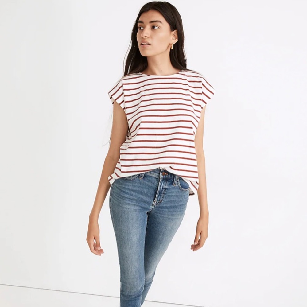 Madewell Rust Shoulder Striped Tee